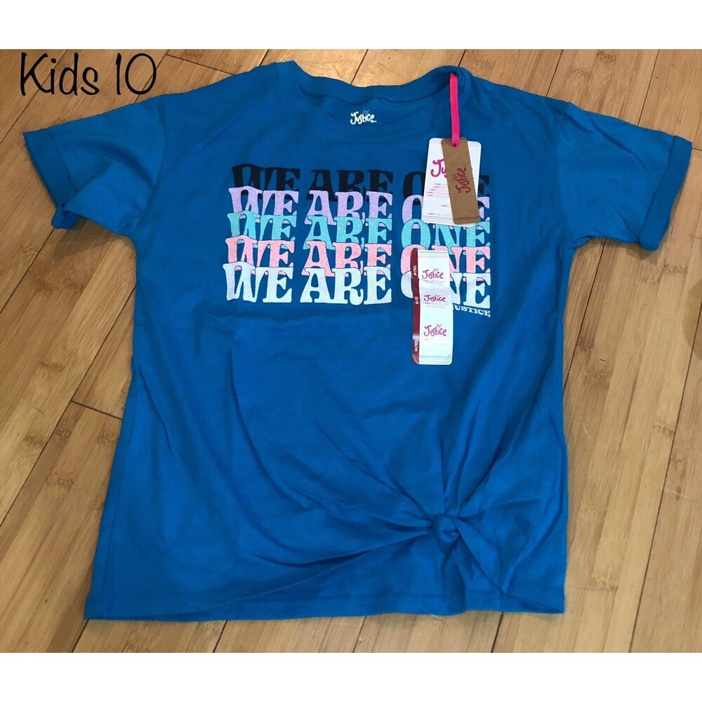 Justice Girls Blue Sparkle We Are One Short Sleeve T-Shirt Size 10